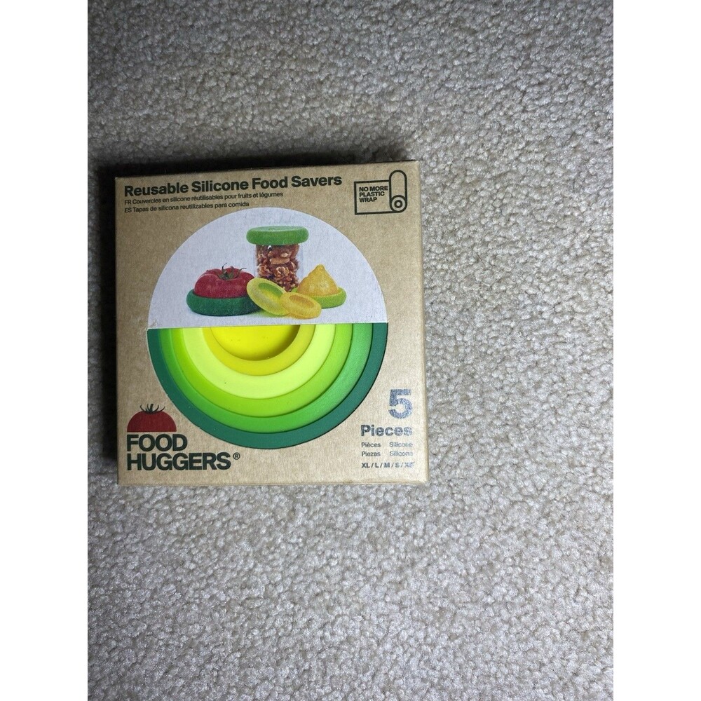 Food Huggers Reusable Silicone Food Savers 5 Piece Set BPA Free Green/Yellow NEW